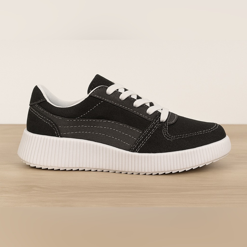 Black Denim Platform Sneakers Women’s New In Box - Picture 4 of 4